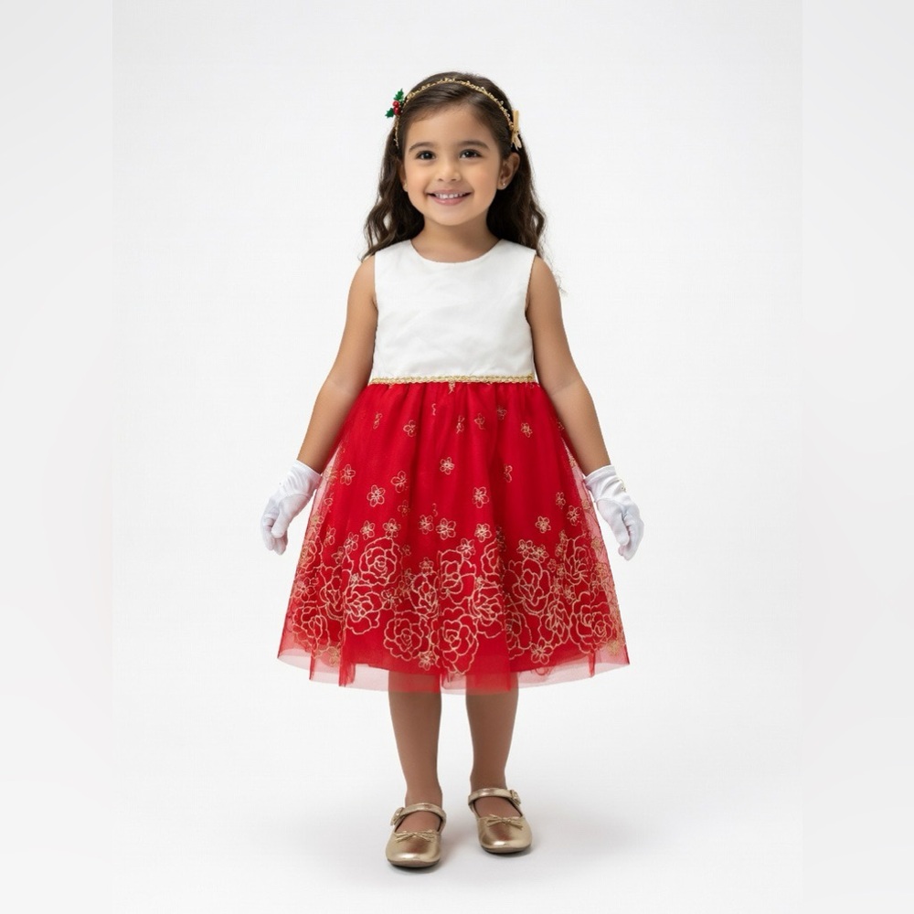 Blueberi Boulevard White and Red Floral Tulle Dress